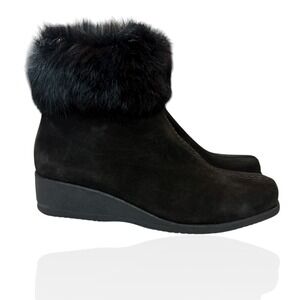 La Canadienne Black Suede Leather Real Fur Trim Wedge Boots Size 6 $685 Canada